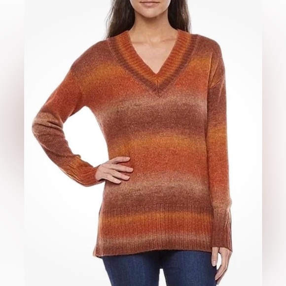 A.N.A Women's V-Neck Pullover Sweater Rust Brown Orange Ombre Size Small NWT - Picture 1 of 11